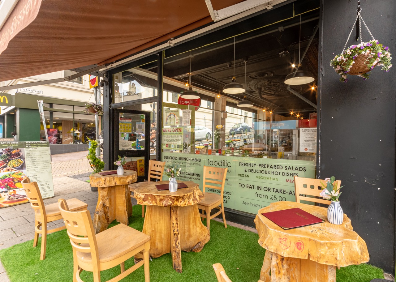 Foodilic restaurant exterior with outdoor seating