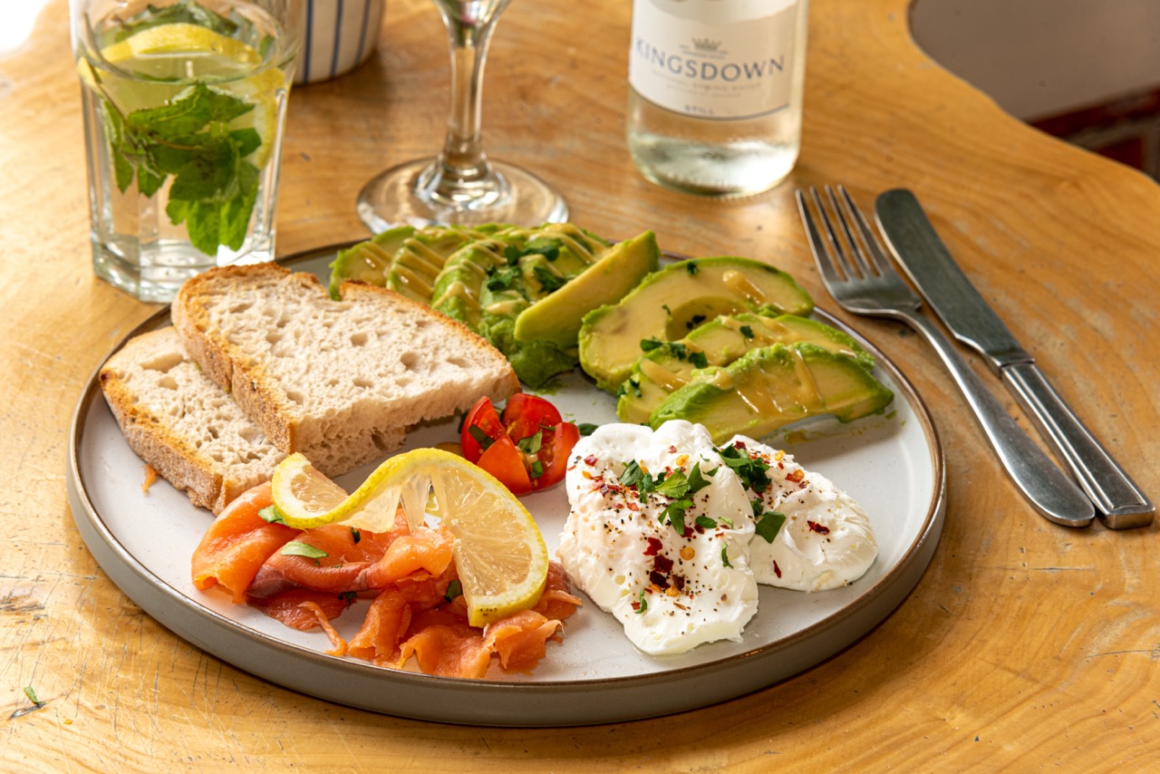 Salmon and avocado breakfast plate